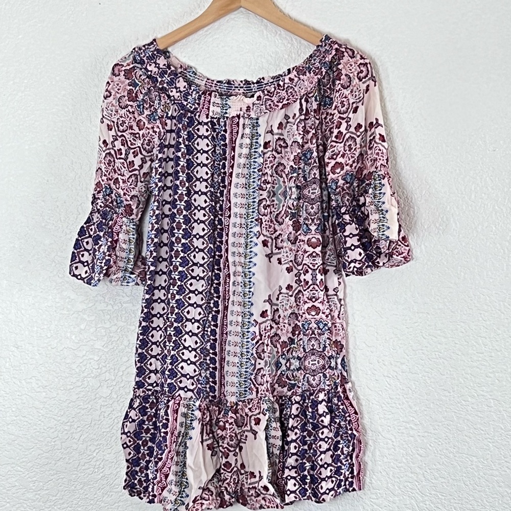 Inny | Bohemian tunic blouse ruffle 3/4 sleeves 100% rayon size medium